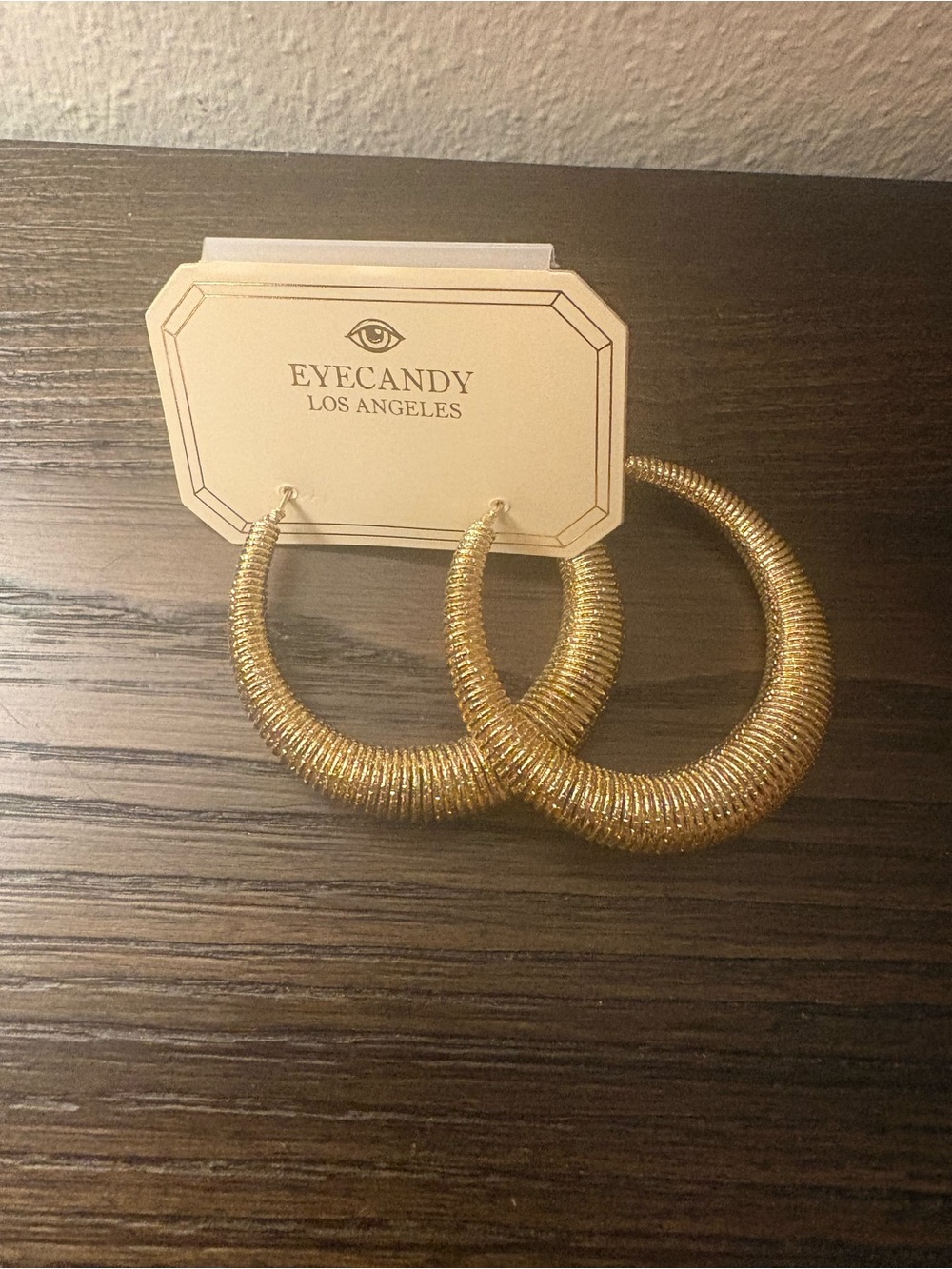 NEW Eye Candy Gold Textured Hoop Earrings